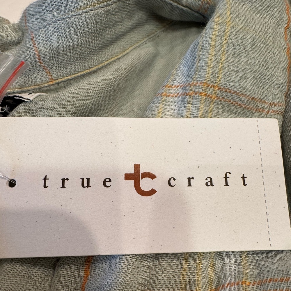NWT 3x plus Cotton light Flannel button front -sage green w/orange and white - Picture 3 of 4